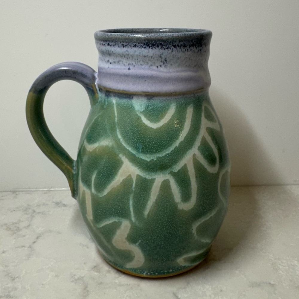 Art Pottery Green Purple Blue Ceramic Mug